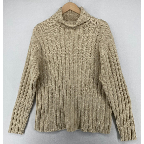 None Sweaters - ALPS Sweater Womens L Ribbed Jumper Turtleneck Pullover Cotton Blend Beige